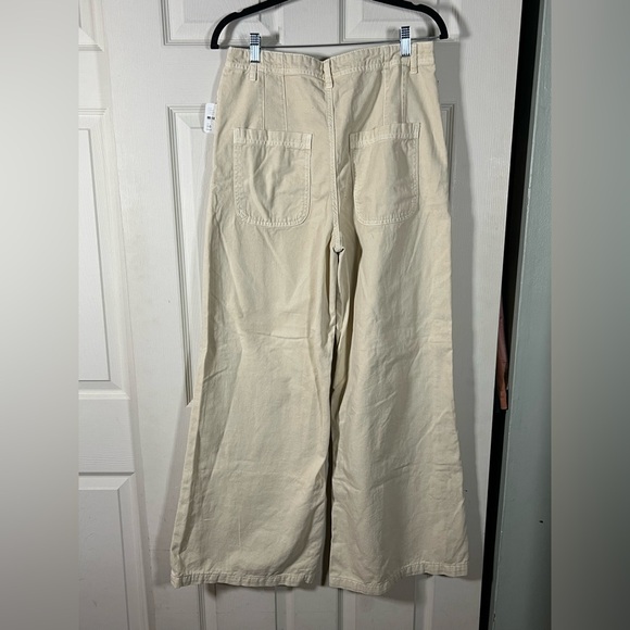 Free People Wide-Leg Cream Trouser Chino Pants with Patch Pockets - Picture 9 of 10